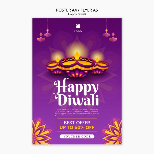 Vertikale Diwali-Plakatvorlage mit Mandala-Design