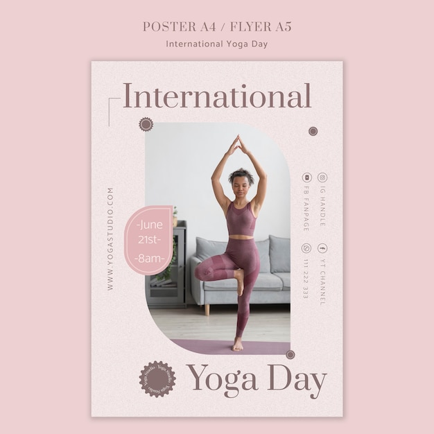 Kostenlose PSD vertikale plakatvorlage für die feier des internationalen yoga-tages