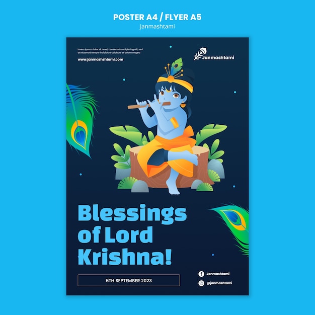 Kostenlose PSD vertikale plakatvorlage für die janmashtami-feier