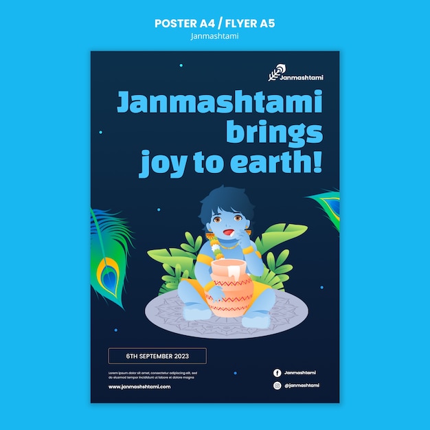 Kostenlose PSD vertikale plakatvorlage für die janmashtami-feier