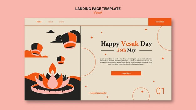 Vesak-Landing-Page-Vorlage mit flachem Design