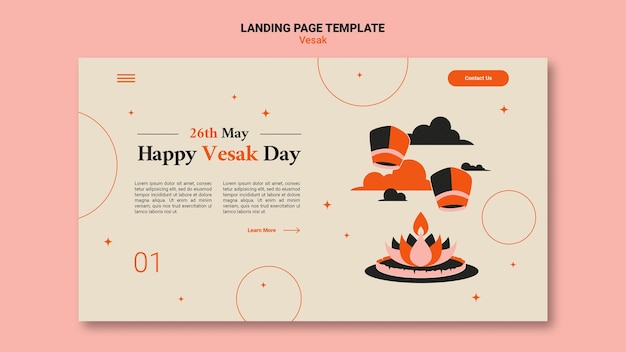 Vesak-Landing-Page-Vorlage mit flachem Design