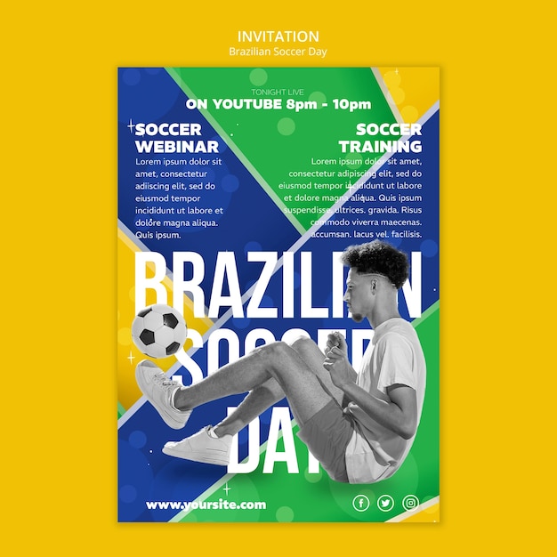 Kostenlose PSD vorlage für eine einladung zum brasilianischen fußball mit flachem design