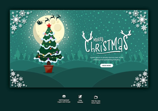 Kostenlose PSD web-banner-vorlage für frohe weihnachten und ein gutes neues jahr