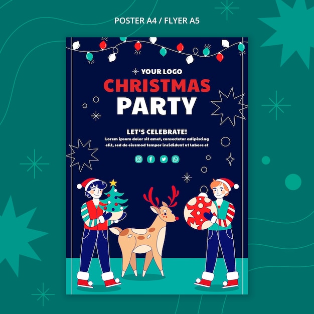 Kostenlose PSD weihnachtsschablone des flachen designs