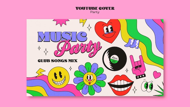 Kostenlose PSD youtube-cover der retro-musikparty