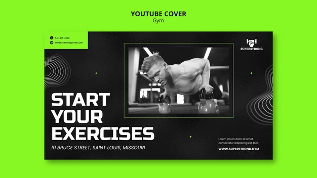 YouTube-Cover-Vorlage für Fitnessstudio und Fitness