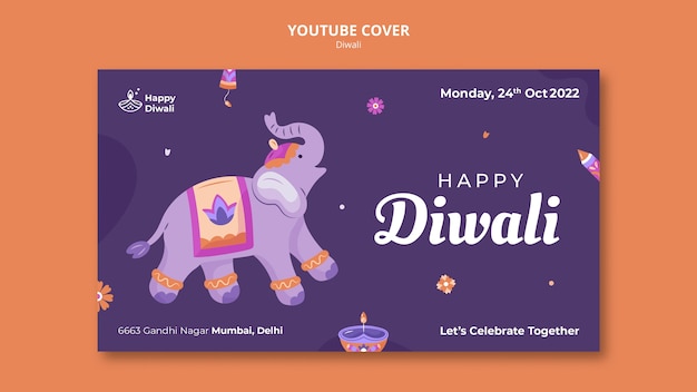 Kostenlose PSD youtube-cover-vorlage zur feier des diwali-festivals