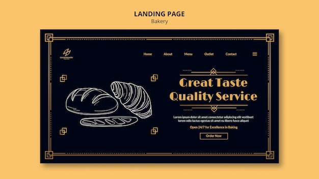 Kostenlose PSD zielseitenvorlage für bäckerei mit handgezeichneter tafel