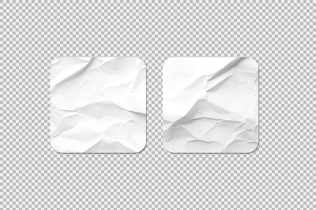 Zwei quadratische leere Aufkleber, die auf einem transparenten Hintergrund isoliert sind