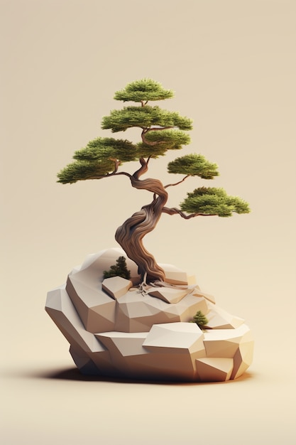 Photo gratuite arbre 3d avec des feuilles et des branches sur le podium