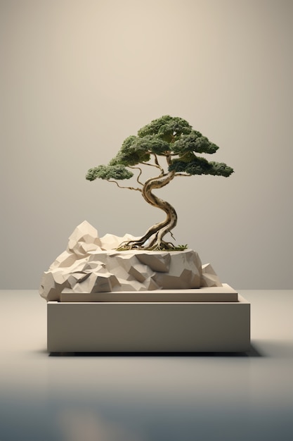 Photo gratuite arbre 3d avec des feuilles et des branches sur le podium