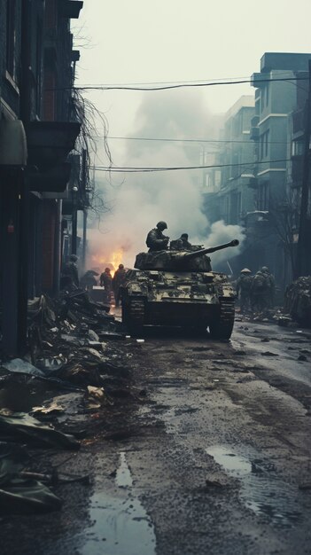 L'armée combattant pendant la guerre avec un char