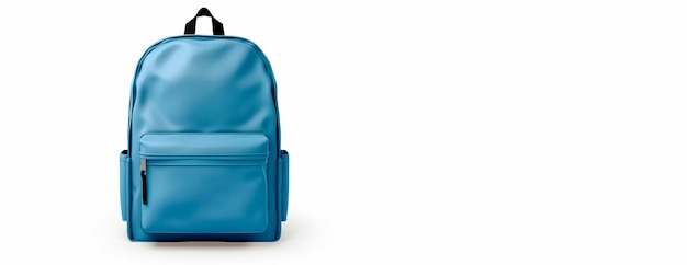 Photo gratuite bannière vierge de sac à dos bleu scolaire sur fond blanc