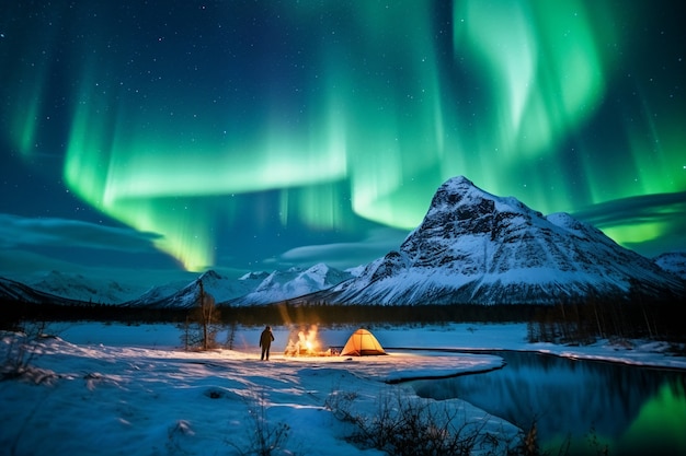 Photo gratuite beau paysage avec des aurores boréales