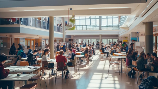 Photo gratuite une cafétéria scolaire animée à l’heure du déjeuner