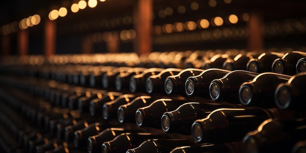 Photo gratuite une cave bordée de rangées de bouteilles de vin stockées