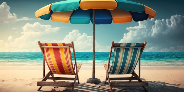 Photo gratuite chaises longues et parasol sur la plage de sable