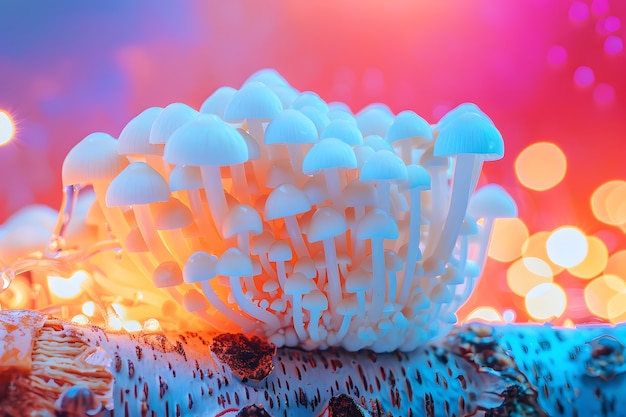 Photo gratuit les champignons vus avec des lumières intenses et colorées