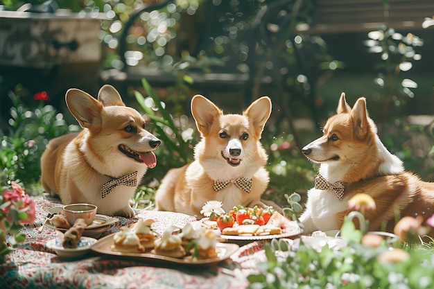 Des chiens en train de faire un pique-nique en plein air