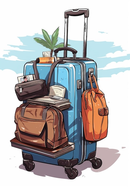 Photo gratuite concept de voyage de style dessin animé avec bagages