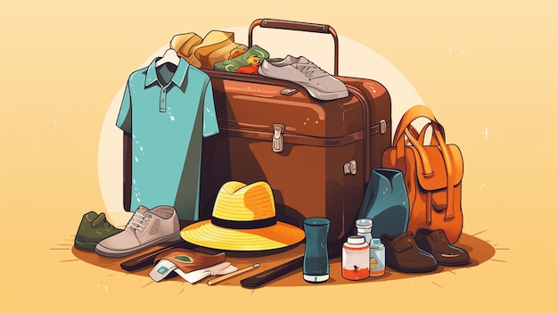 Photo gratuite concept de voyage de style dessin animé avec bagages