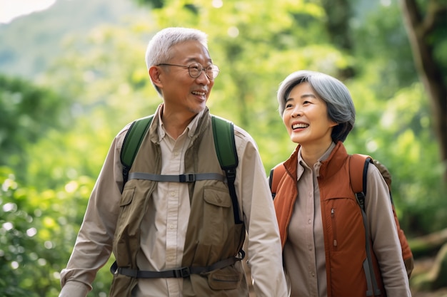 Photo gratuite couple de personnes âgées à plan moyen dans la nature