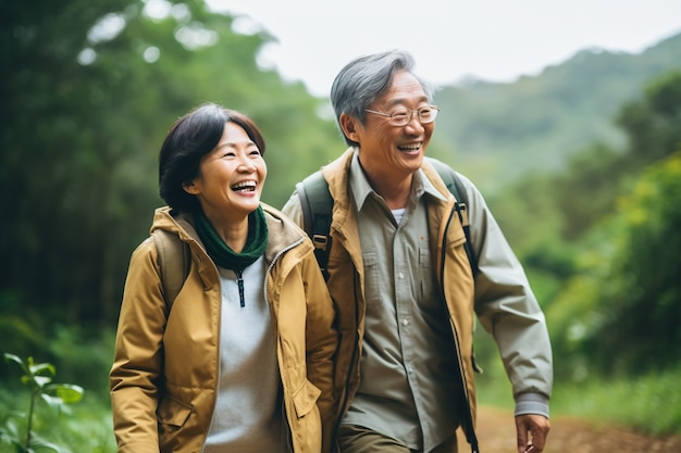 Photo gratuite couple de personnes âgées à plan moyen dans la nature