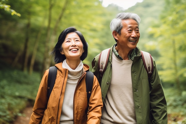 Photo gratuite couple de personnes âgées à plan moyen dans la nature