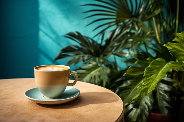 Photo gratuite délicieuse tasse à café avec des plantes