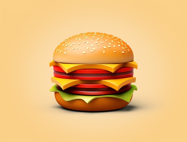 Photo gratuite délicieux burger 3d avec un fond simple