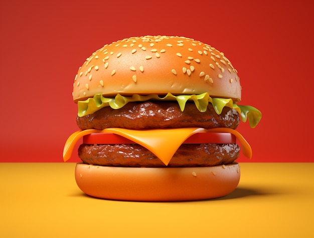 Photo gratuite délicieux burger 3d avec un fond simple