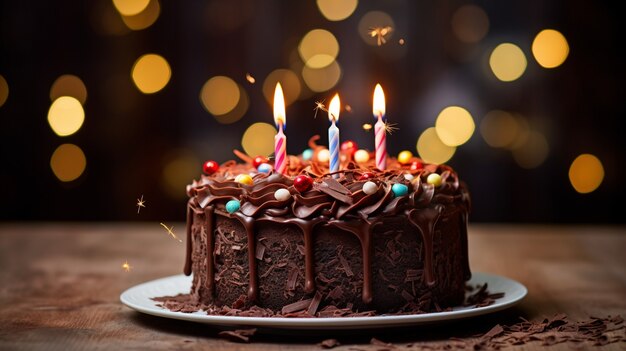 Délicieux gâteau d'anniversaire avec bougies