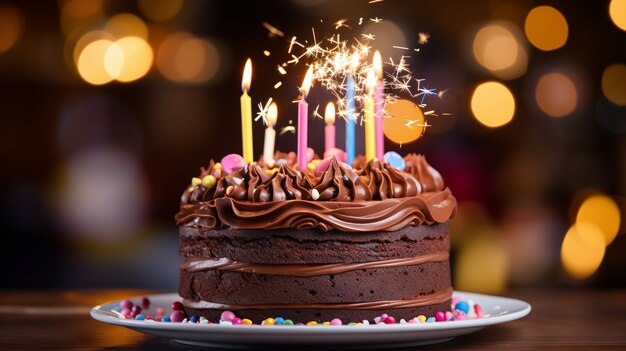 Délicieux gâteau d'anniversaire avec bougies