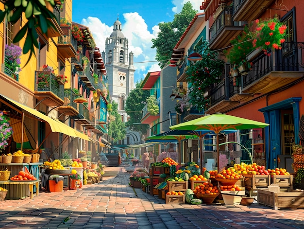 Photo gratuite des dessins animés en 3d, des paysages de villages latino-américains.