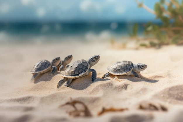 Photo gratuit éclosion de bébés tortues au bord de la mer