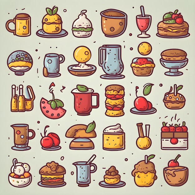 Photo gratuite ensemble d'icônes de cafés et de desserts illustration vectorielle