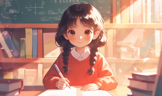 Photo gratuite Étudiant en dessin animé en classe de mathématiques