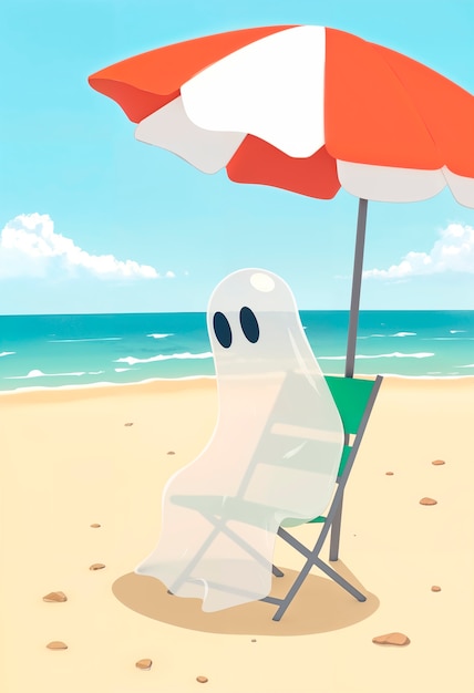 Photo gratuite le fantôme adorable à l'illustration de la plage