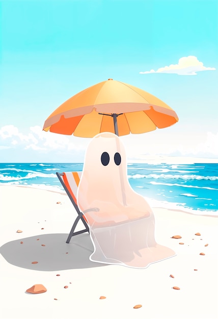 Photo gratuite le fantôme adorable à l'illustration de la plage