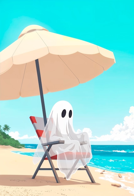 Photo gratuite le fantôme adorable à l'illustration de la plage