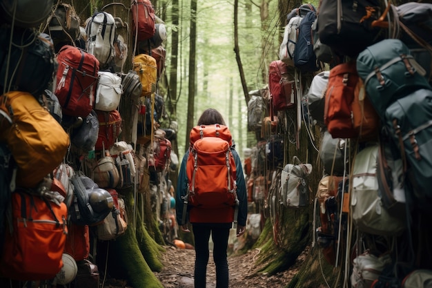 Photo gratuite femme passant à travers des tas de sacs