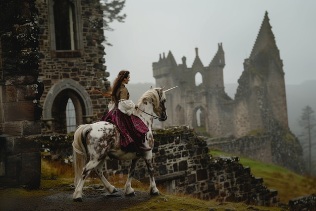 Photo gratuite une femme avec une unicorne fantastique