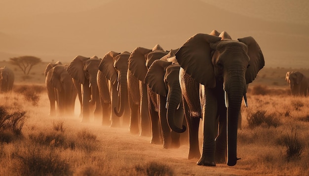 Photo gratuit groupe de safari broutant au coucher du soleil en afrique généré par l'ia