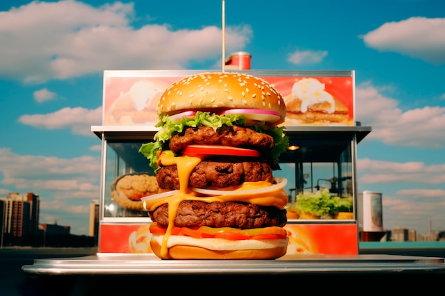 Photo gratuite un hamburger géant près du dîner.