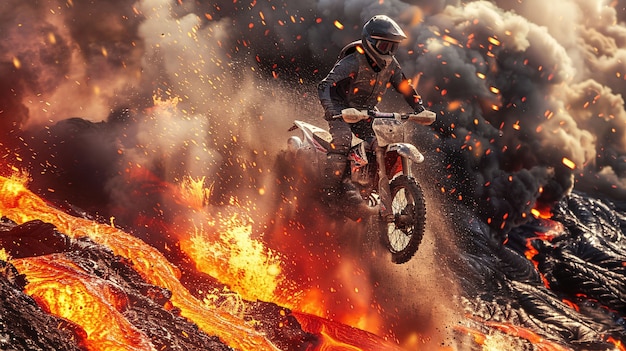 Photo gratuite un homme faisant de la moto de course dans un environnement fantastique