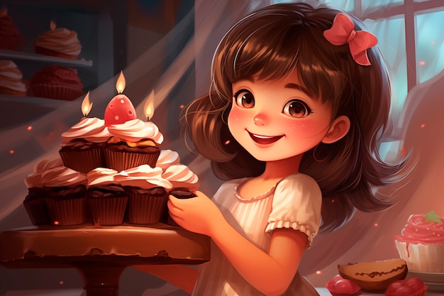 Photo gratuite illustration de dessin animé avec des gens et des bonbons au chocolat