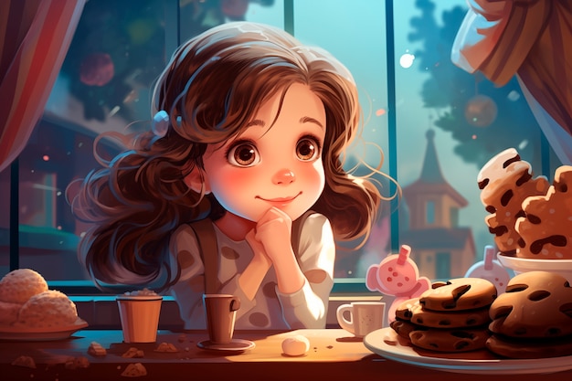 Photo gratuite illustration de dessin animé avec des gens et des bonbons au chocolat