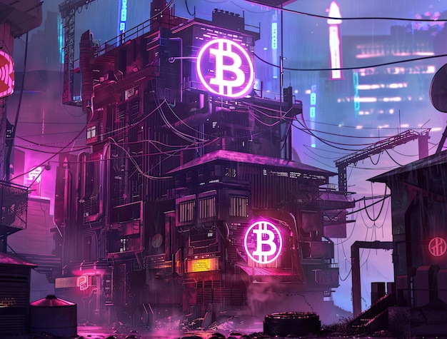 Photo gratuit l'illustration du bitcoin du cyberpunk