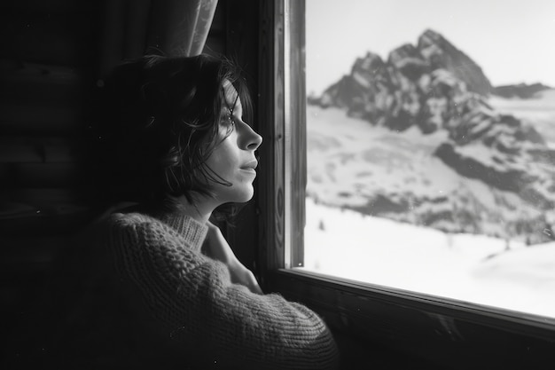 Photo gratuite image en noir et blanc d'une femme triste